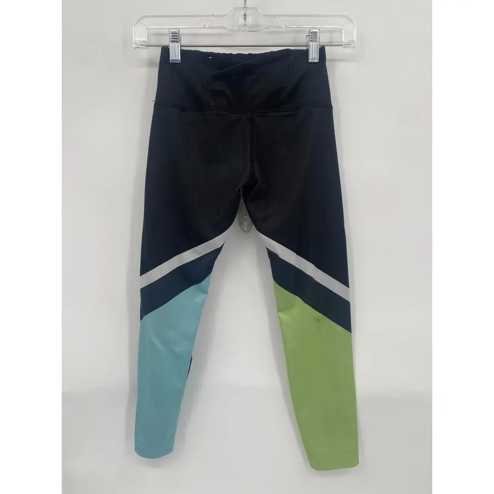 Justice Colorblock Leggings Black Blue Green Ankle Length M 10